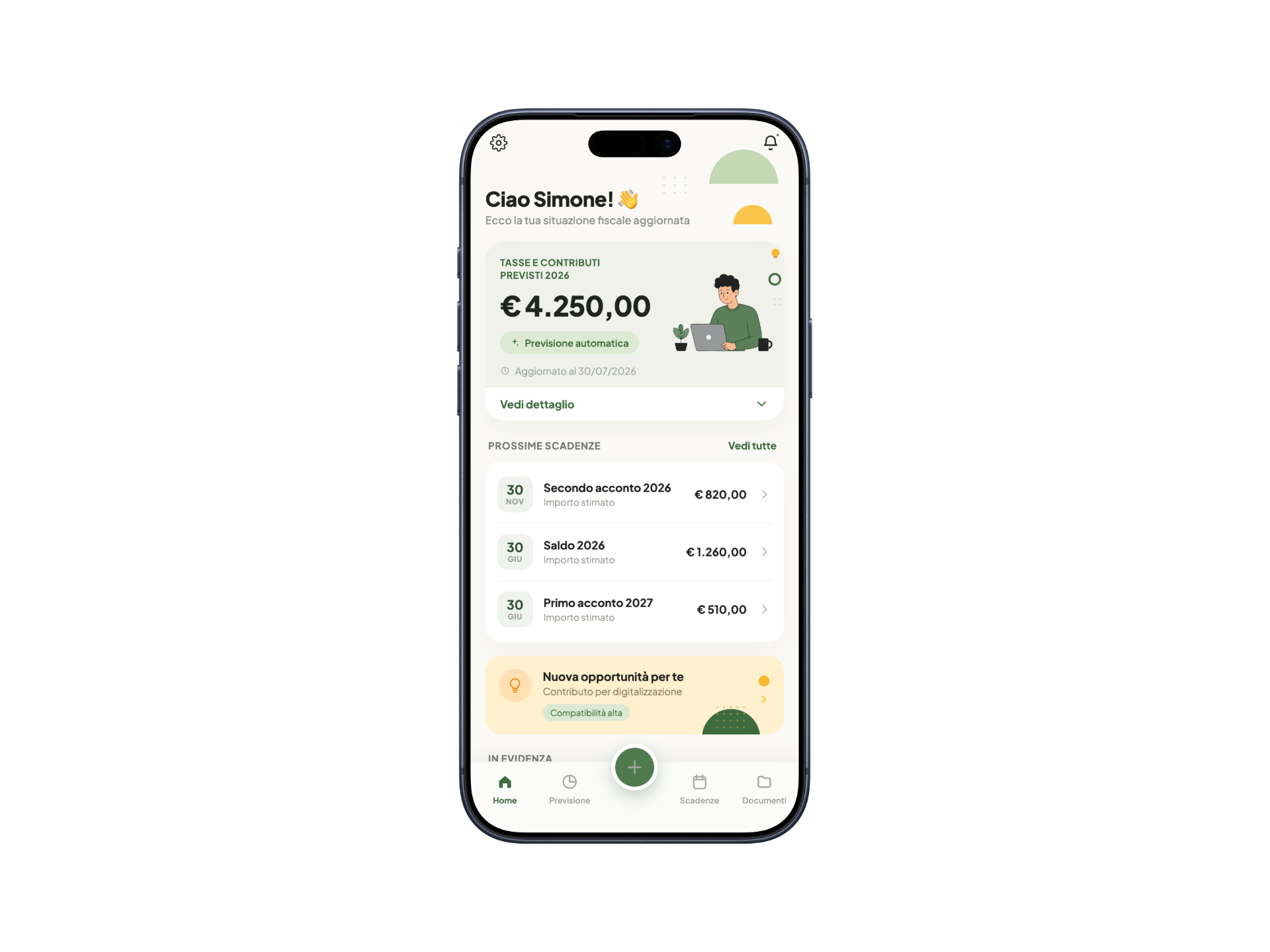 Previsione fiscale e quota da accantonare su Fiscotto per iPhone